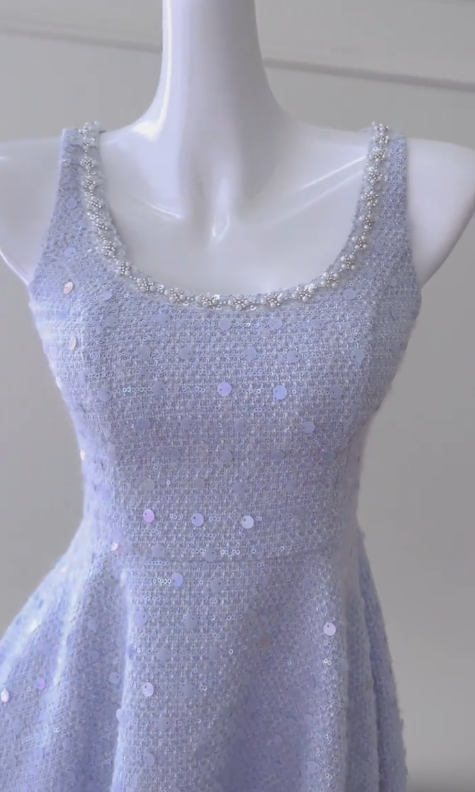 Pretty A Line Square Lavender Satin Sequin Short Prom Dress,Homecoming Dress,Birthday Dress GG2797