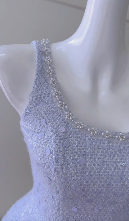 Pretty A Line Square Lavender Satin Sequin Short Prom Dress,Homecoming Dress,Birthday Dress GG2797