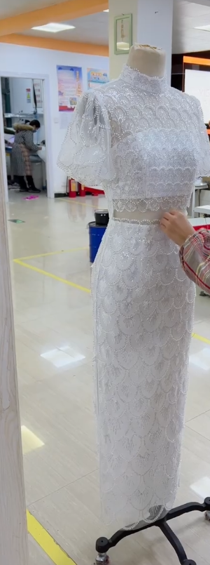 Gorgeous Mermaid Halter White Satin Tulle Sequin Pearls Long Prom Dress, Party Dress, Evening Dress GG2799