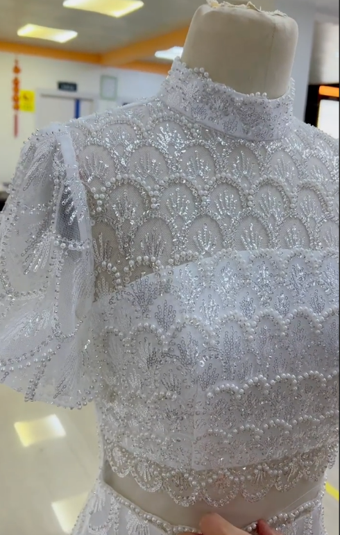 Gorgeous Mermaid Halter White Satin Tulle Sequin Pearls Long Prom Dress, Party Dress, Evening Dress GG2799