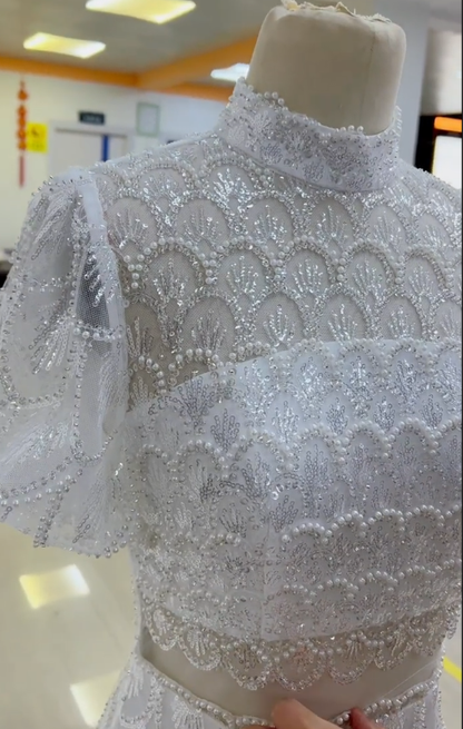 Gorgeous Mermaid Halter White Satin Tulle Sequin Pearls Long Prom Dress, Party Dress, Evening Dress GG2799