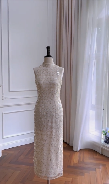 Elegant Mermaid Halter Satin Sequin Long Prom Dress, Party Dress, Evening Dress GG2800