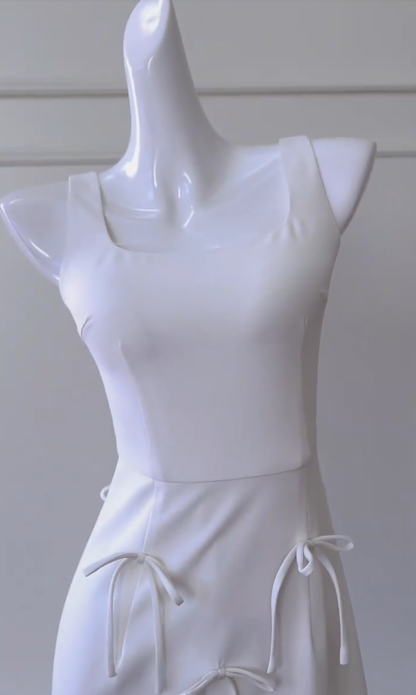 Simple A Line Square White Satin Long Prom Dress, Party Dress, Evening Dress GG2802