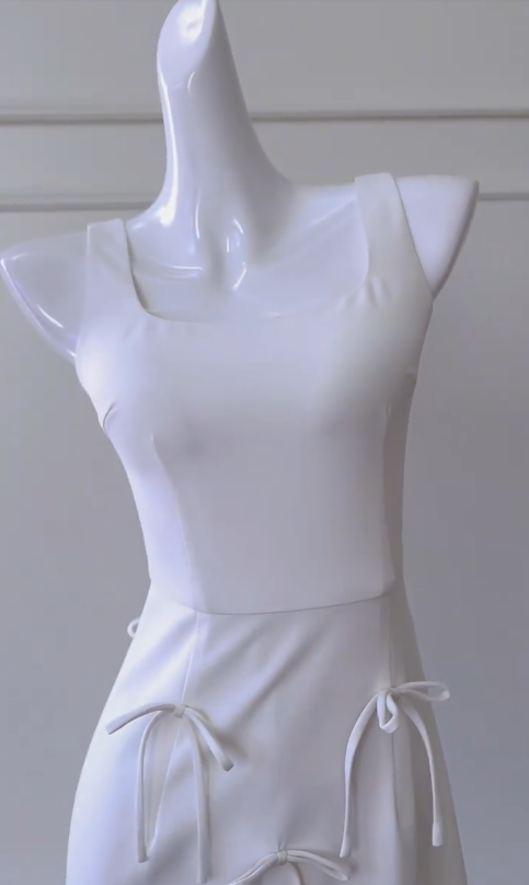 Simple A Line Square White Satin Long Prom Dress, Party Dress, Evening Dress GG2802