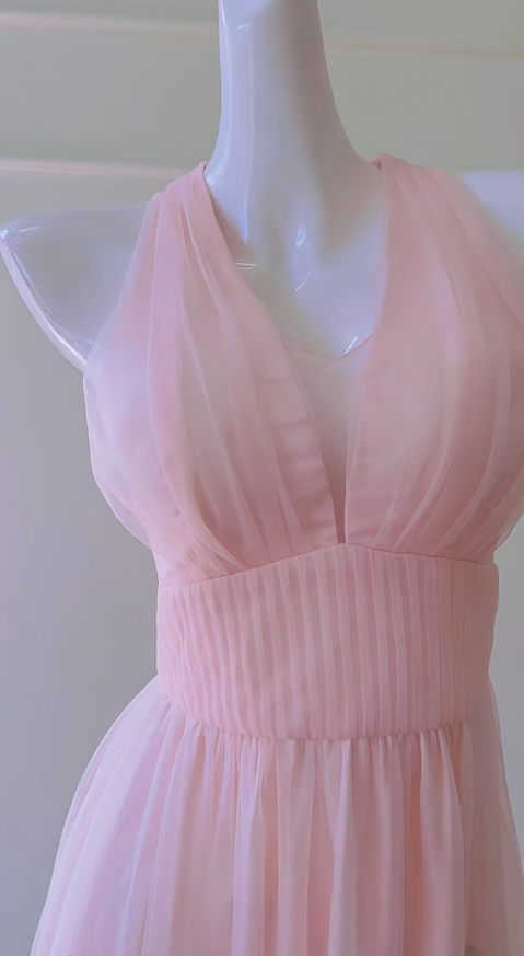 Classy A Line Halter Soft Pink Chiffon Applique Long Prom Dress, Party Dress, Evening Dress GG2805