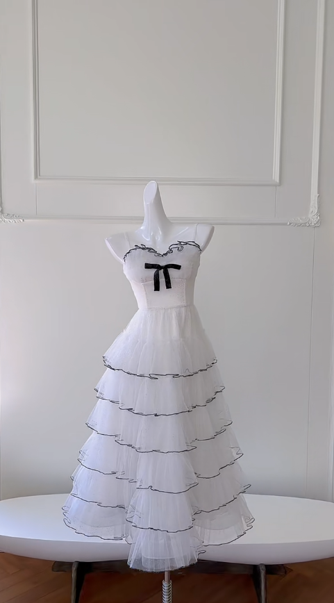 Pretty A Line Spaghetti Straps White Tulle Beaded Long Prom Dress, Party Dress, Evening Dress GG2806