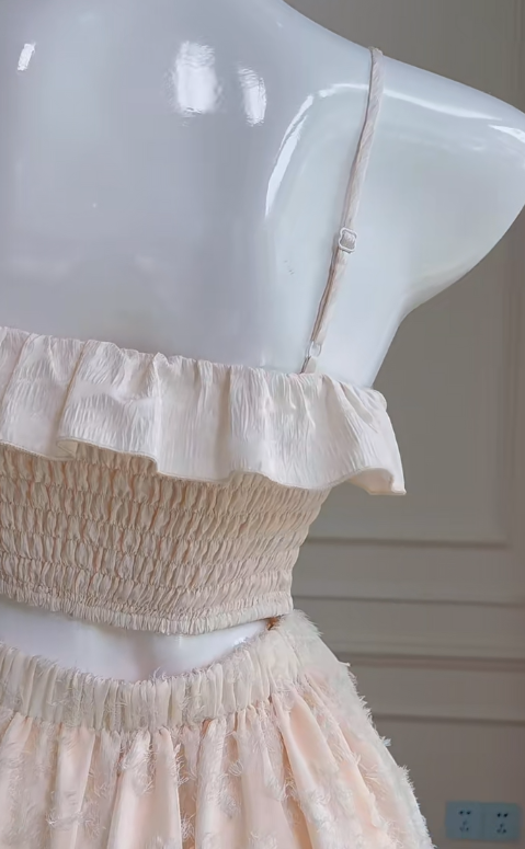 Pretty A Line Spaghetti Straps Pink Satin Lace Ruffles Long Prom Dress, Party Dress, Evening Dress GG2807