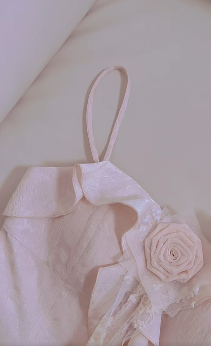 Pretty A Line Spaghetti Straps Pink Satin Lace Ruffles Long Prom Dress, Party Dress, Evening Dress GG2807