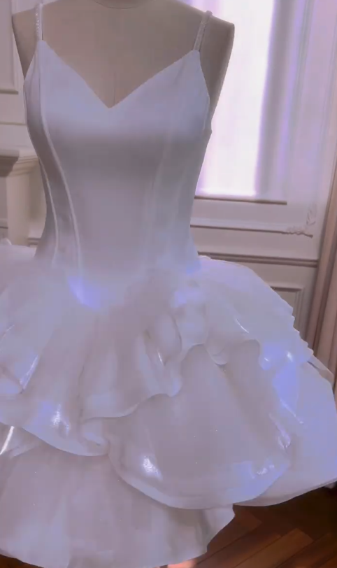 Cute A Line Spaghetti Straps White Satin Short Prom Dress,Homecoming Dress,Birthday Dress GG2809