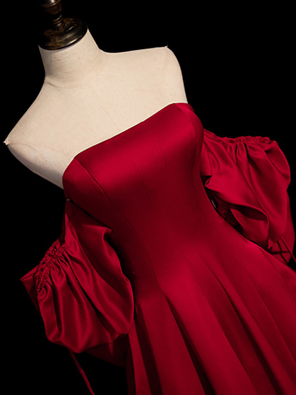 Chic A Line Strapless Satin Back Bow Burgundy Long Prom Dress, Evening Dress GG280