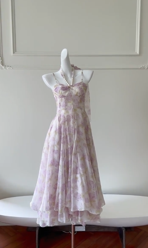 Unique A Line Spaghetti Straps Cjiffon Printing Long Prom Dress, Party Dress, Evening Dress GG2810