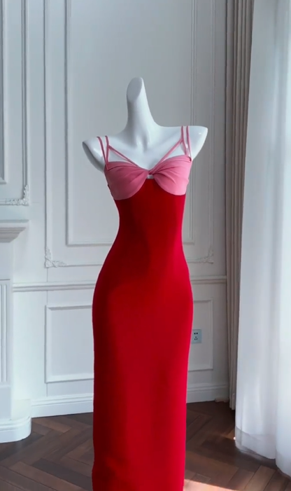 Sexy Mermaid Spaghetti Straps Red Satin Long Prom Dress, Party Dress, Evening Dress GG2811