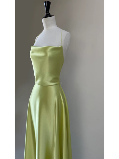 Sexy A Line Spaghetti Straps Satin Backless Long Prom Dress, Party Dress, Evening Dress GG2812