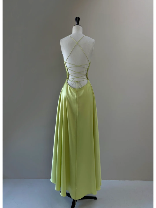 Sexy A Line Spaghetti Straps Satin Backless Long Prom Dress, Party Dress, Evening Dress GG2812