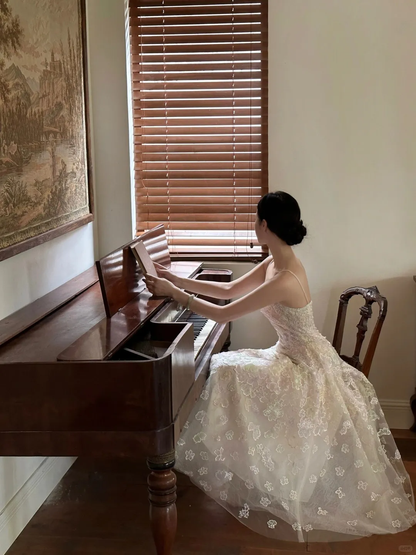 Fairy A Line Spaghetti Straps White Tulle Applique Long Prom Dress, Party Dress, Evening Dress GG2820