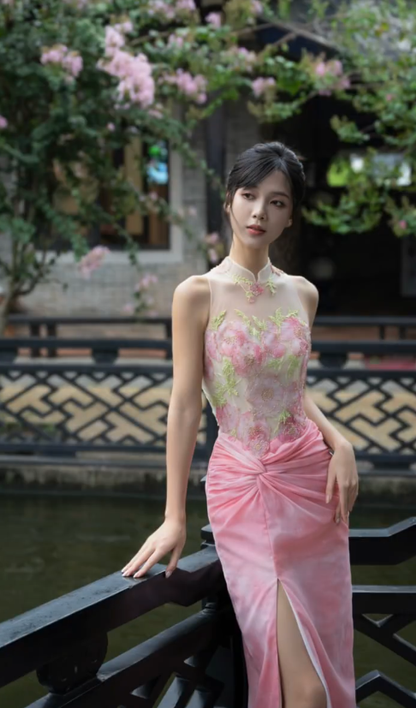 Gorgeous Mermaid Chinese Collar Chiffon Tulle Beaded Slit Long Prom Dress, Party Dress, Evening Dress GG2821