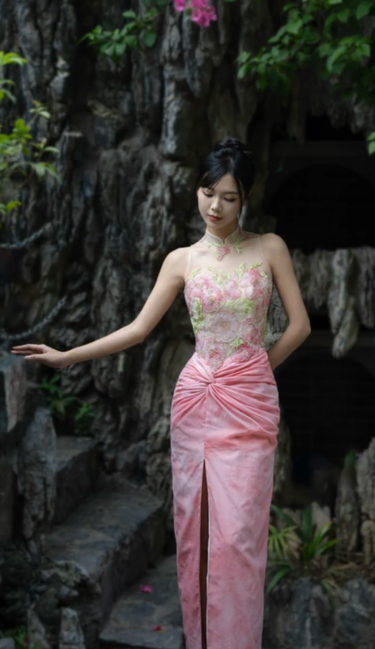 Gorgeous Mermaid Chinese Collar Chiffon Tulle Beaded Slit Long Prom Dress, Party Dress, Evening Dress GG2821