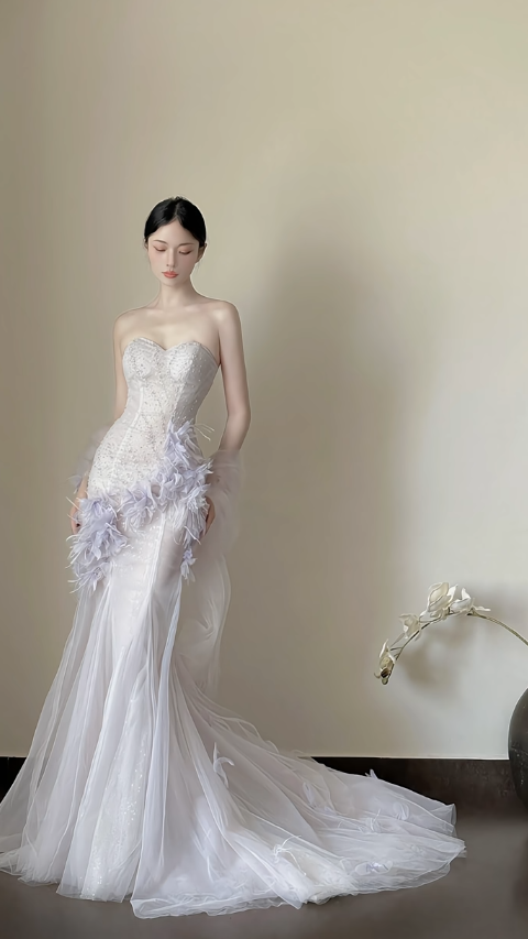 Unique Mermaid Straoless Satin Tulle Applique Long Prom Dress, Party Dress, Evening Dress GG2823