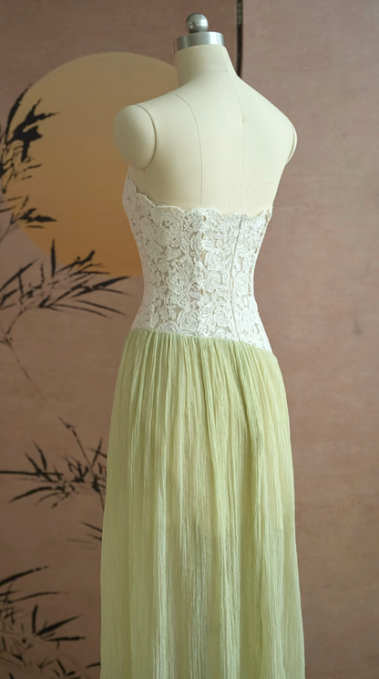 Stunning A Line Strapless Lace Chiffon Slit Long Prom Dress, Party Dress, Evening Dress GG2826