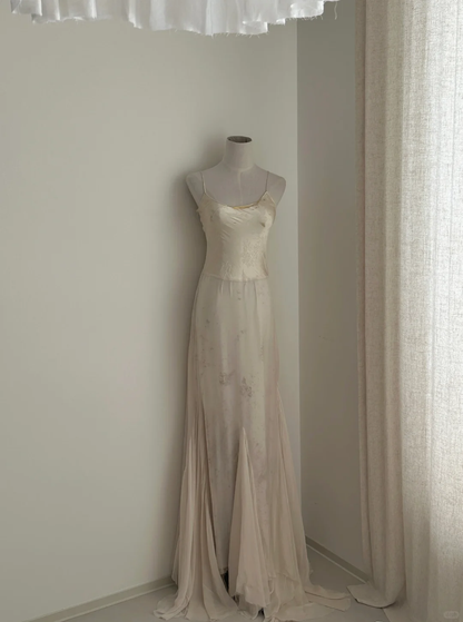 Chic A Line Spaghetti Straps Silk Satin Long Prom Dress, Party Dress, Evening Dress GG2828