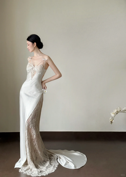 Sexy Mermaid Spaghetti Straps Silk Satin Lace Long Prom Dress, Party Dress, Evening Dress GG2830