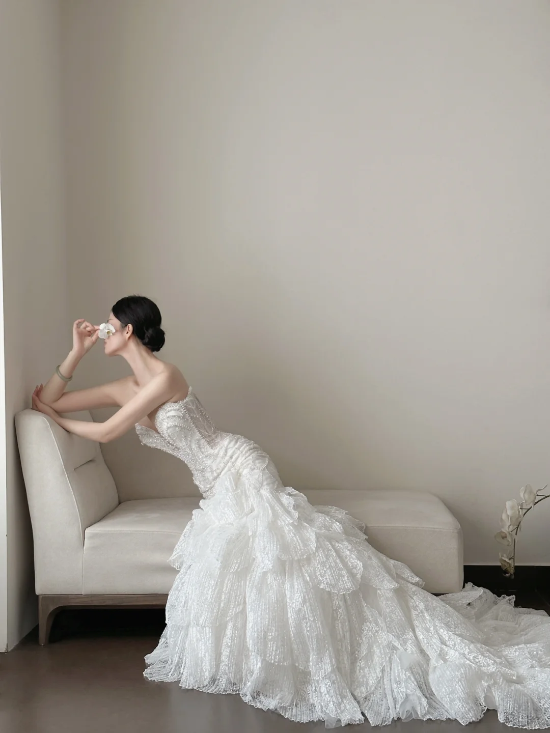 Delicate Mermaid Strapless Lace Beaded Long Sleeves Long Prom Dress, Wedding Dress, Evening Dress GG2840