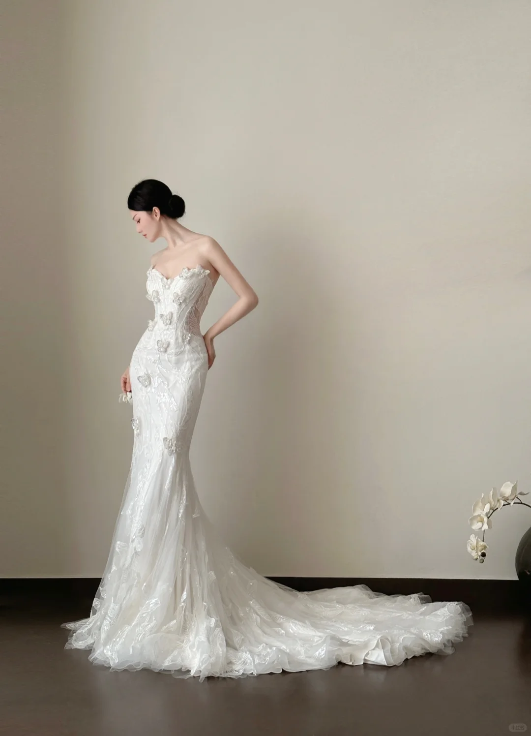 Beautiful Mermaid Strapless White Tulle Lace Applique Long Prom Dress, Wedding Dress, Evening Dress GG2841