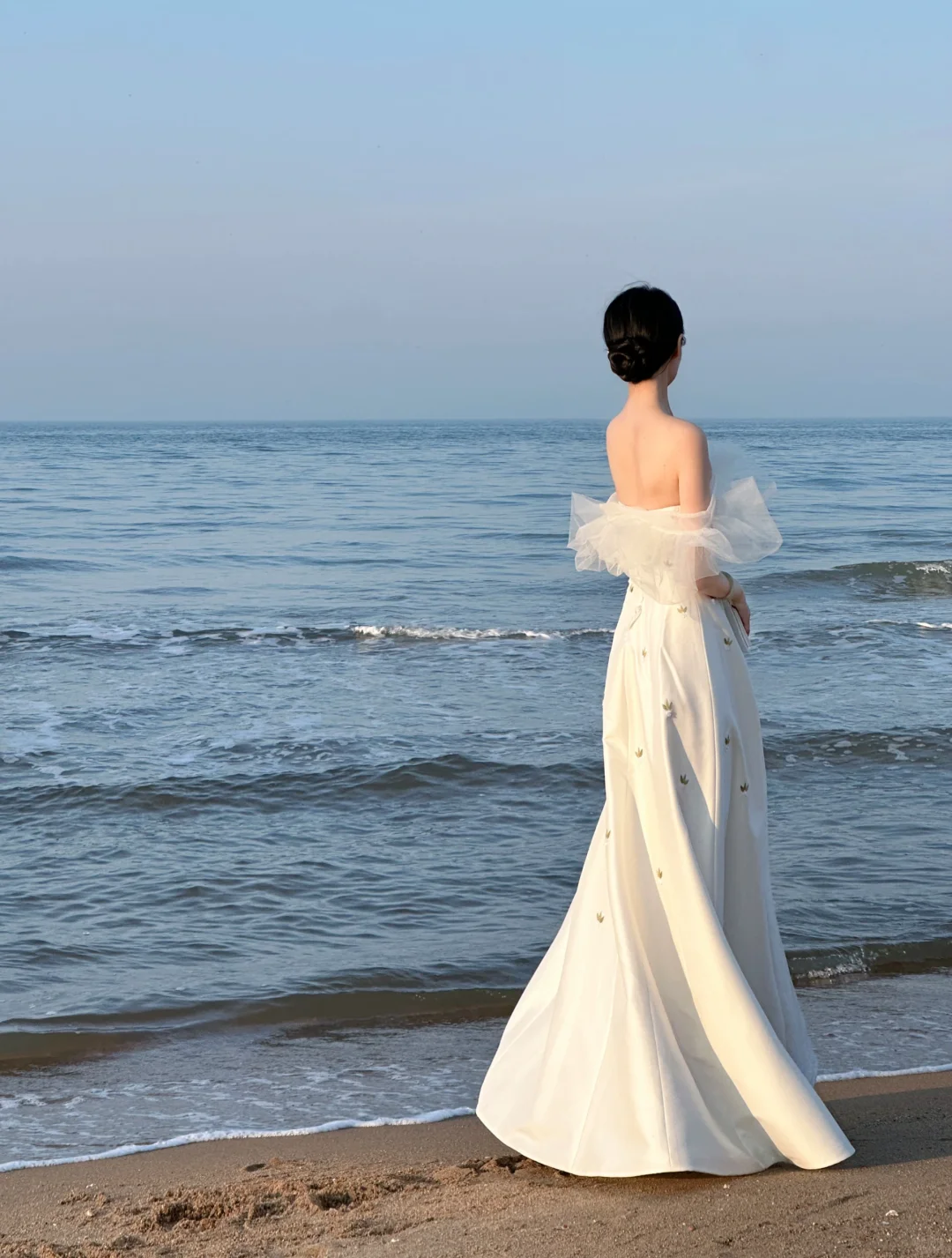 Classy A Line Off The Shoulder White Satin Tulle Embroidered Long Prom Dress, Party Dress, Evening Dress GG2843