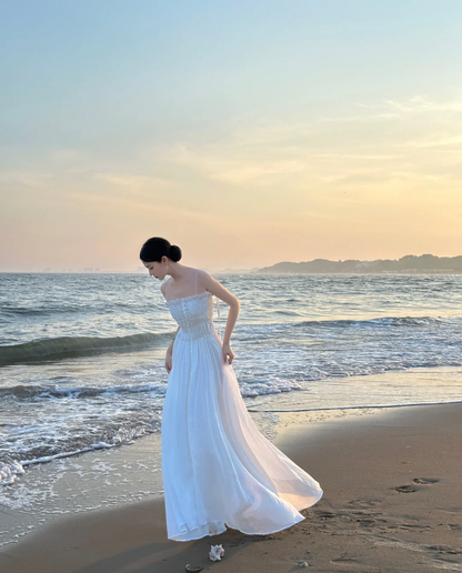 Fairy A Line Spaghetti Straps White Chifffon Long Prom Dress, Party Dress, Evening Dress GG2844