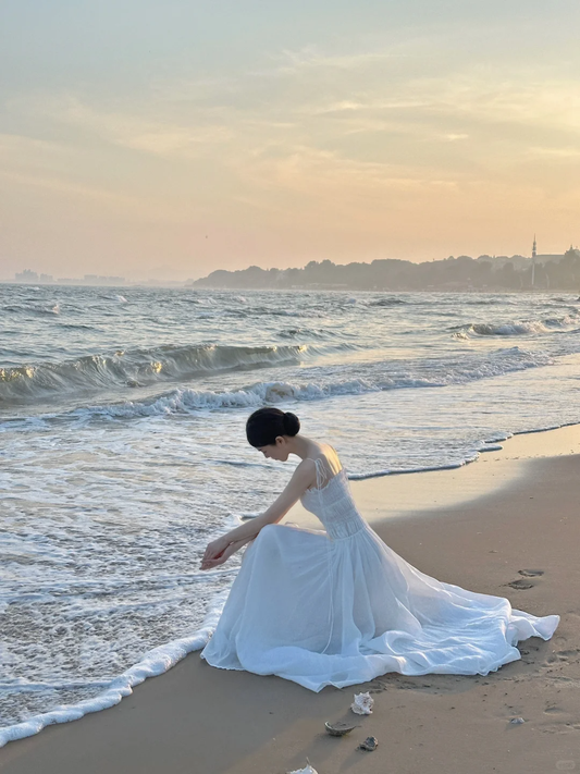 Fairy A Line Spaghetti Straps White Chifffon Long Prom Dress, Party Dress, Evening Dress GG2844