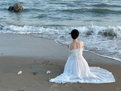 Fairy A Line Spaghetti Straps White Chifffon Long Prom Dress, Party Dress, Evening Dress GG2844