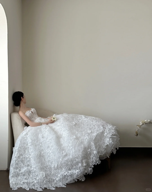 Gorgeous A Line Strapless White Lace Long Prom Dress, Wedding Dress, Evening Dress GG2845