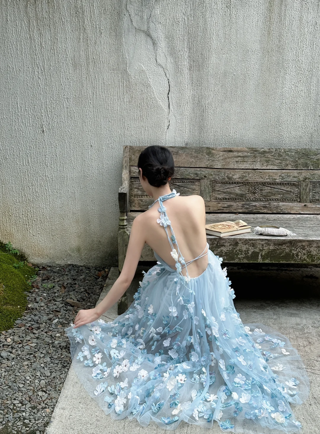 Fairy A Line Halter Pale Blue Tulle Applique Long Prom Dress, Party Dress, Evening Dress GG2847