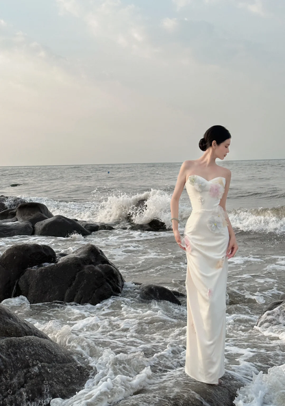 Elegant Mermaid Strapless Satin Applique Long Prom Dress, Party Dress, Evening Dress GG2850