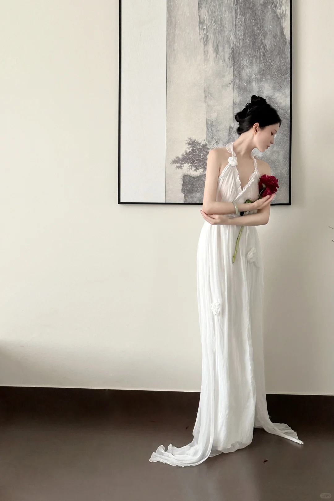 Classy A Line Halter White Chiffon Applique Long Prom Dress, Party Dress, Evening Dress GG2853