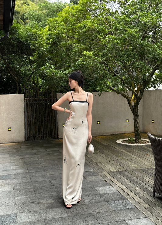 Elegant Mermaid Spaghetti Straps Silk Satin Printing Long Prom Dress, Party Dress, Evening Dress GG2855