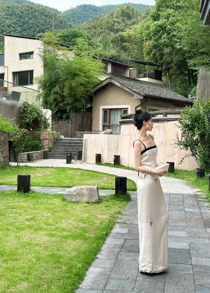 Elegant Mermaid Spaghetti Straps Silk Satin Printing Long Prom Dress, Party Dress, Evening Dress GG2855