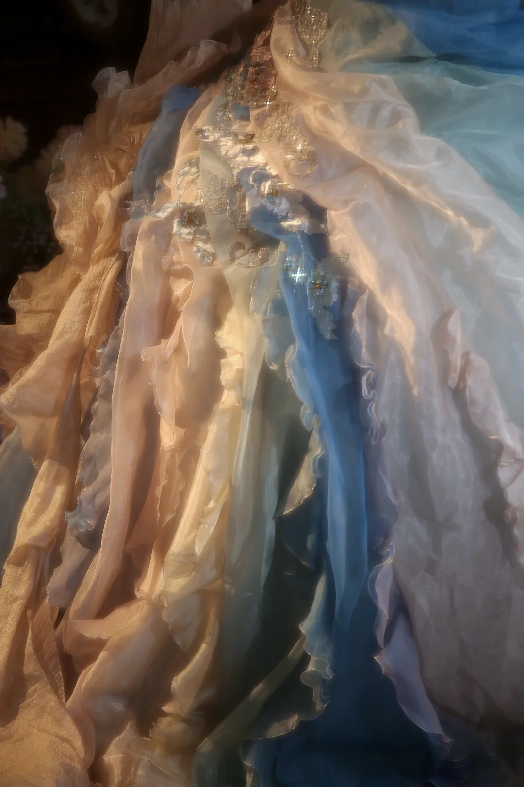 Vintage Ball Gown Strapless Satin Chiffon Applique Long Prom Dress, Party Dress, Evening Dress GG2858