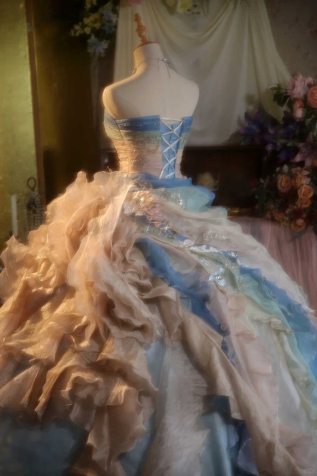 Vintage Ball Gown Strapless Satin Chiffon Applique Long Prom Dress, Party Dress, Evening Dress GG2858