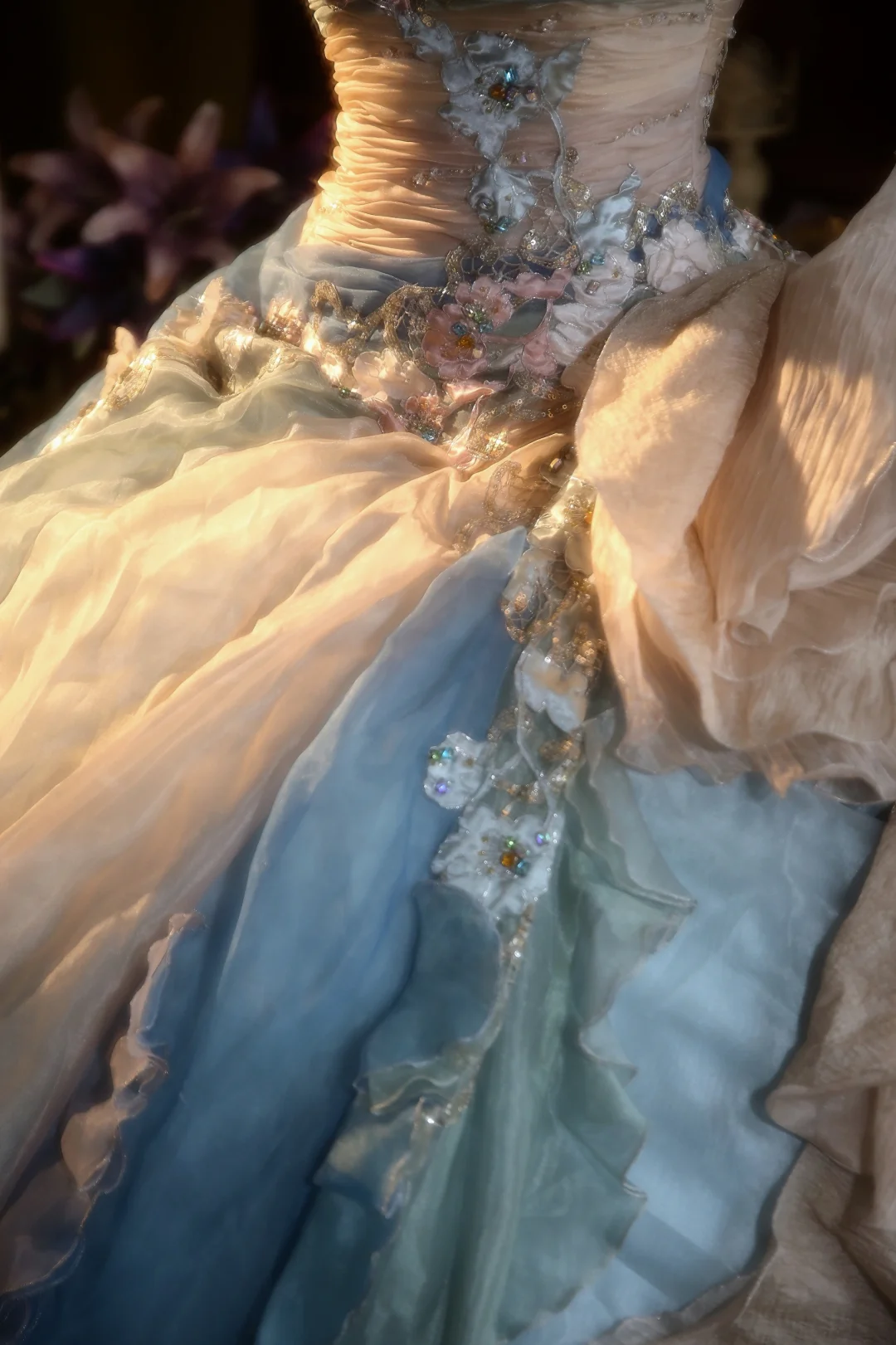 Vintage Ball Gown Strapless Satin Chiffon Applique Long Prom Dress, Party Dress, Evening Dress GG2858