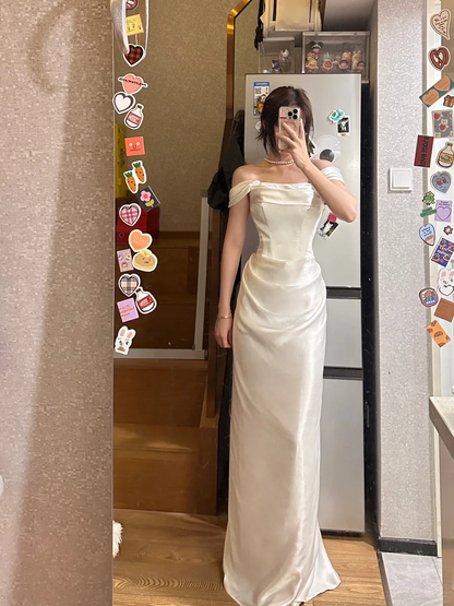 Elegant Mermaid Strapless Satin Pleated Long Prom Dress, Party Dress, Evening Dress GG2860