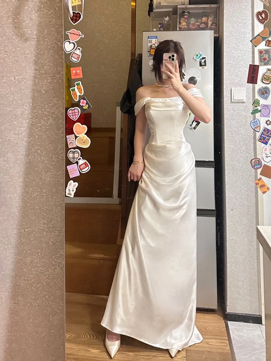 Elegant Mermaid Strapless Satin Pleated Long Prom Dress, Party Dress, Evening Dress GG2860