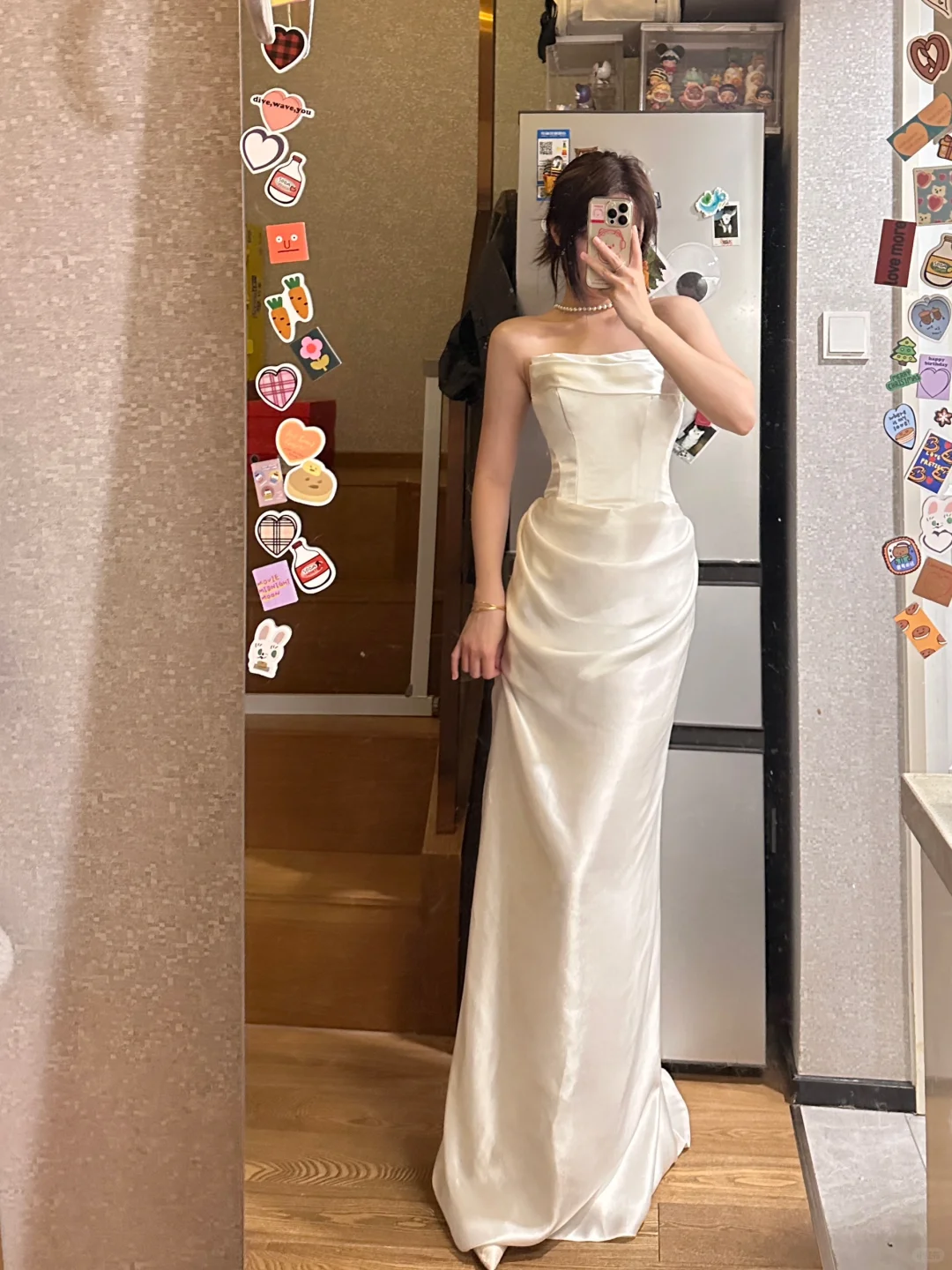 Elegant Mermaid Strapless Satin Pleated Long Prom Dress, Party Dress, Evening Dress GG2860