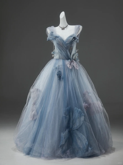 Fairy Ball Gown Off The Shoulder Tulle Applique Long Prom Dress, Party Dress, Evening Dress GG2862