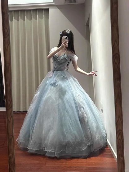 Fairy Ball Gown Off The Shoulder Tulle Applique Long Prom Dress, Party Dress, Evening Dress GG2862