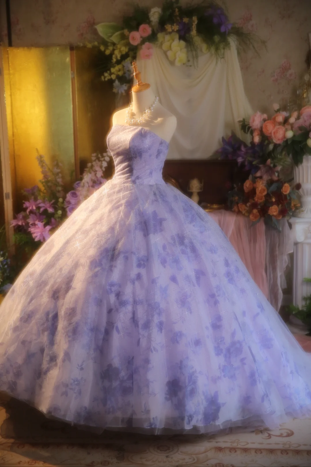 Gorgeous Ball Gown Strapless Lilac Satin Tulle Long Prom Dress, Party Dress, Evening Dress GG2865