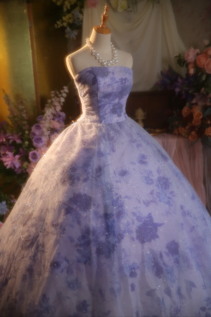 Gorgeous Ball Gown Strapless Lilac Satin Tulle Long Prom Dress, Party Dress, Evening Dress GG2865
