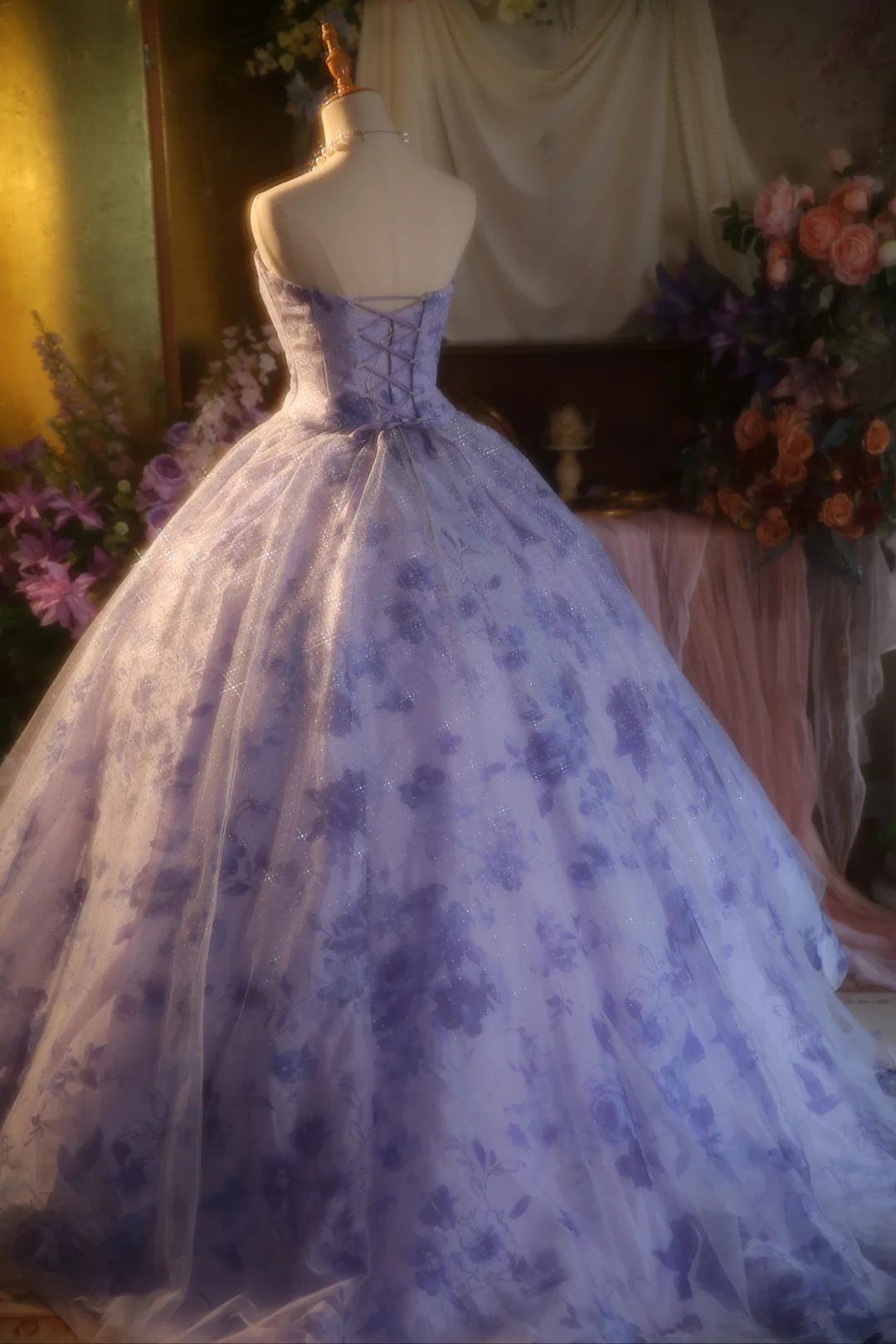 Gorgeous Ball Gown Strapless Lilac Satin Tulle Long Prom Dress, Party Dress, Evening Dress GG2865