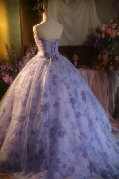 Gorgeous Ball Gown Strapless Lilac Satin Tulle Long Prom Dress, Party Dress, Evening Dress GG2865