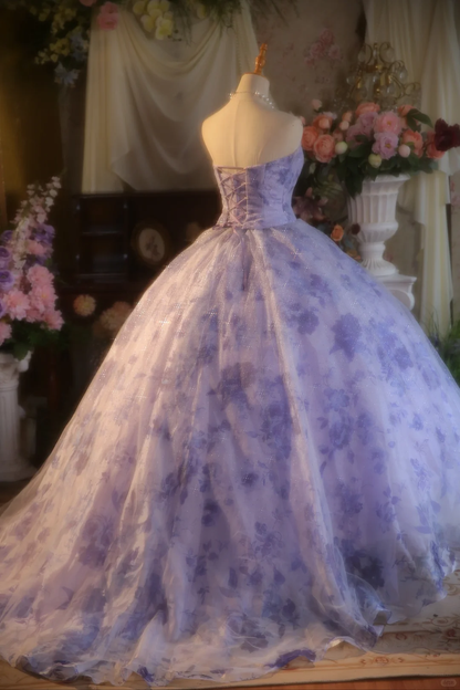 Gorgeous Ball Gown Strapless Lilac Satin Tulle Long Prom Dress, Party Dress, Evening Dress GG2865
